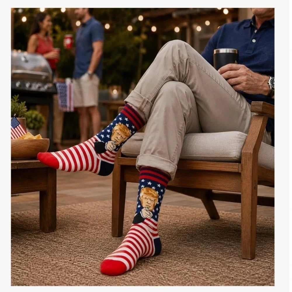 Donald Trump American Flag Patriotic Crew Socks Novelty‎ Red White Blue 1 pair